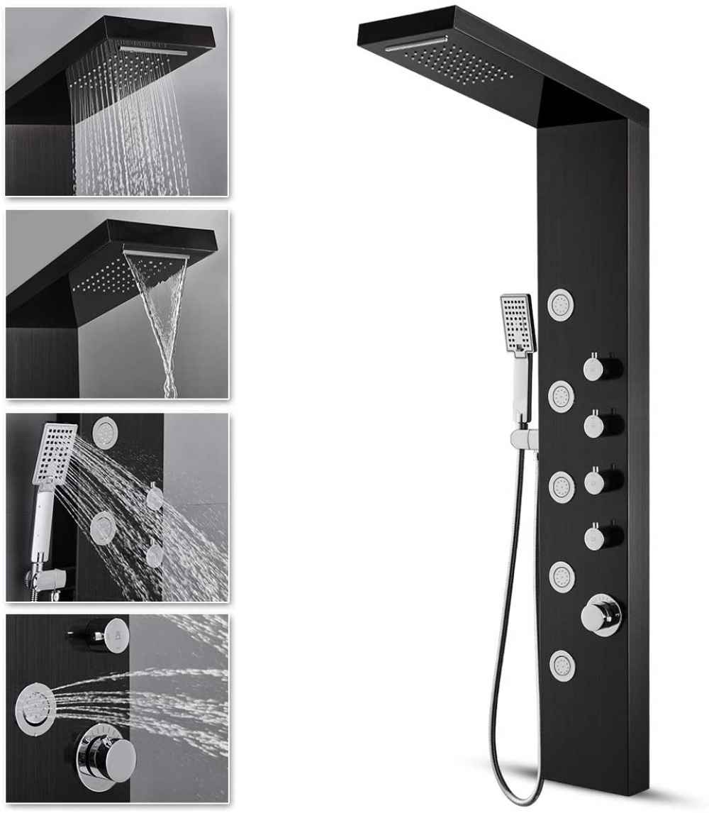 7.87-in. x 52-in. Shower Panel Black Stainless Steel CUPC