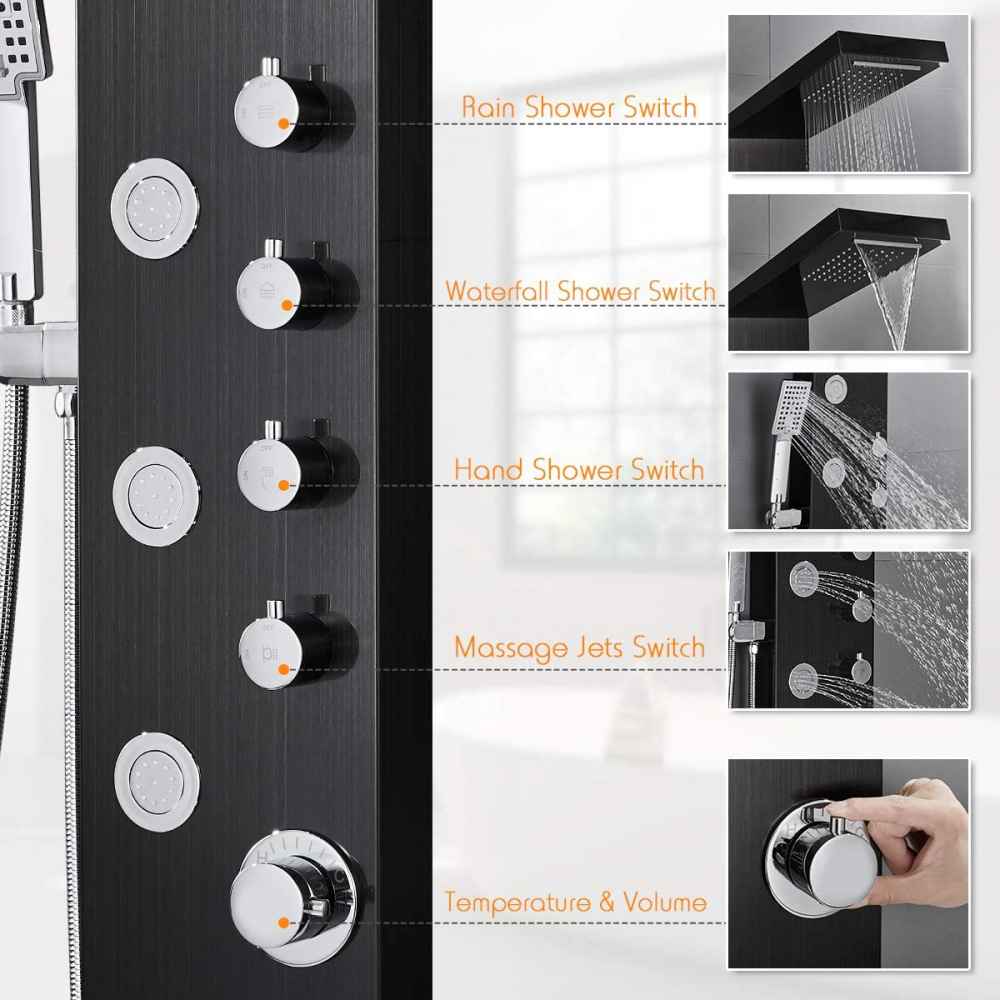 7.87-in. x 52-in. Shower Panel Black Stainless Steel CUPC
