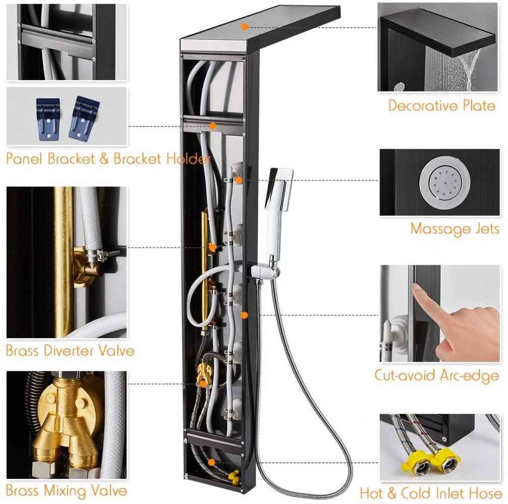 7.87-in. x 52-in. Shower Panel Black Stainless Steel CUPC