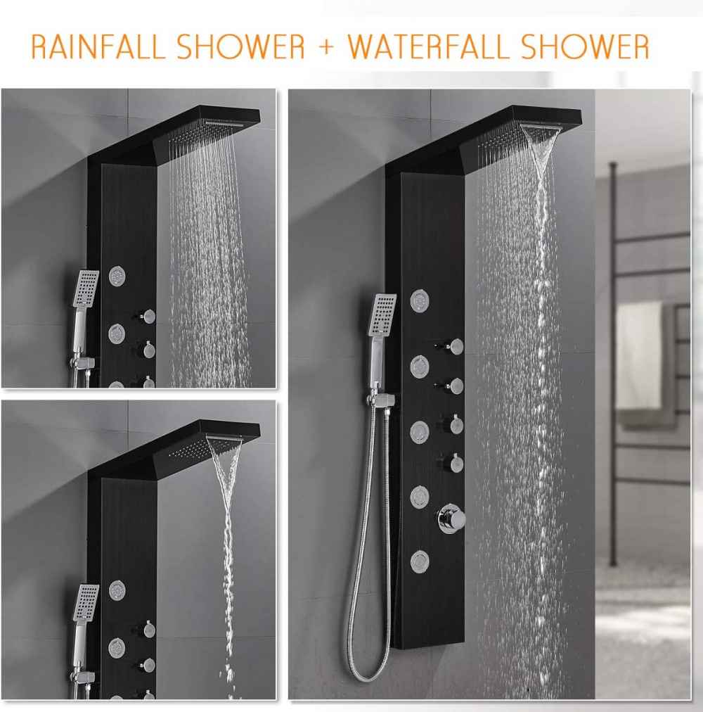 7.87-in. x 52-in. Shower Panel Black Stainless Steel CUPC