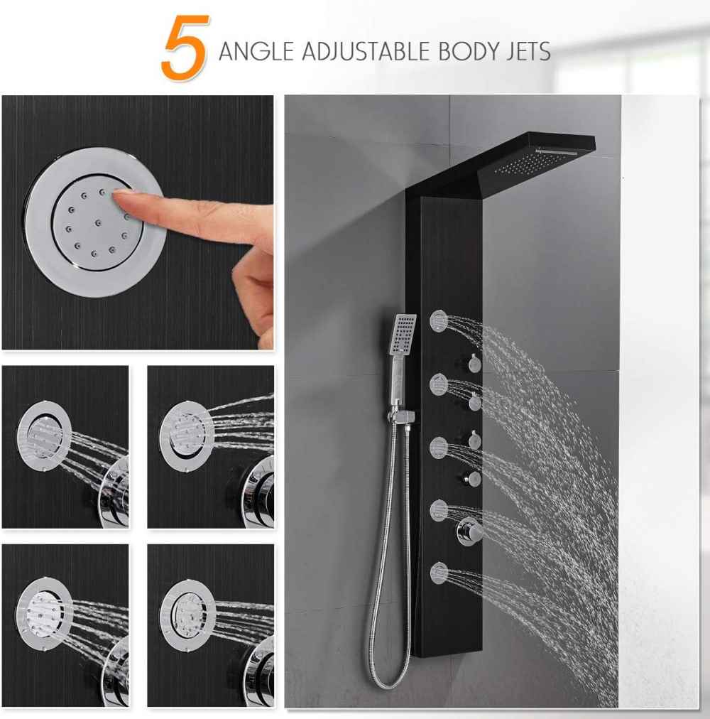 7.87-in. x 52-in. Shower Panel Black Stainless Steel CUPC