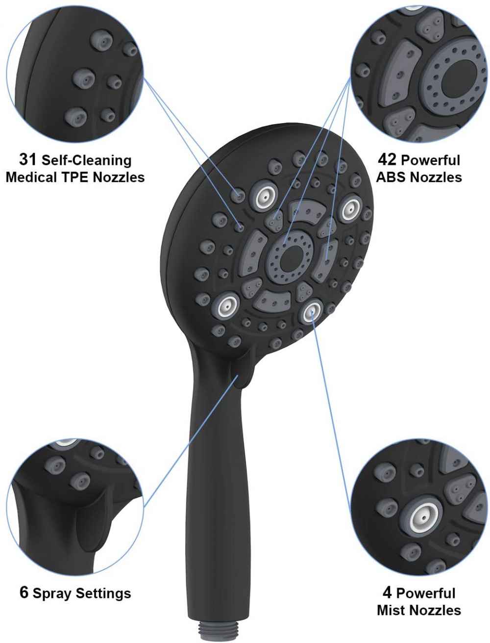 Black Wall Mount  Stainless Steel Round Shower Head