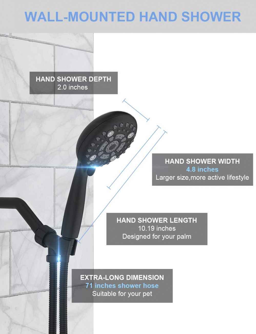 Black Wall Mount  Stainless Steel Round Shower Head