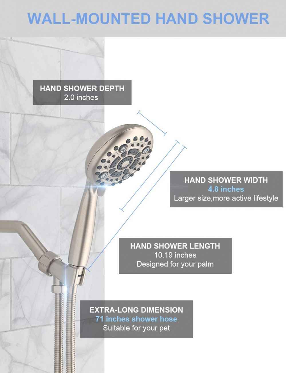 Brushed Nickel Wall Mount Stainless Steel Round Shower Head