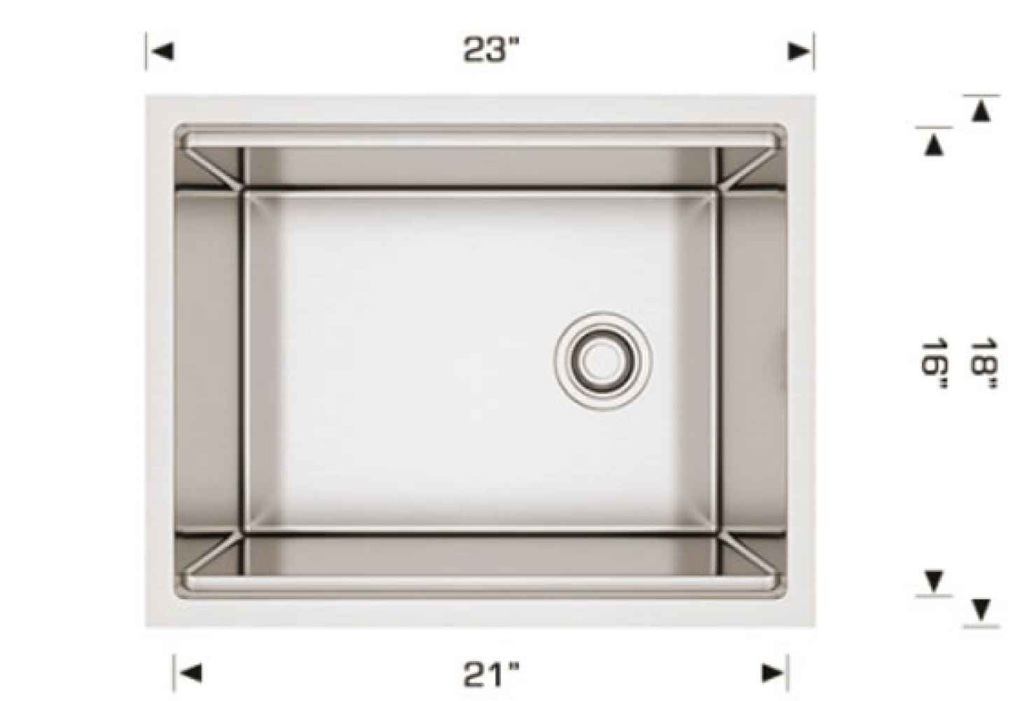 23-in. W Stainless Steel Kitchen Sink With 1 Bowl And 16 Gauge