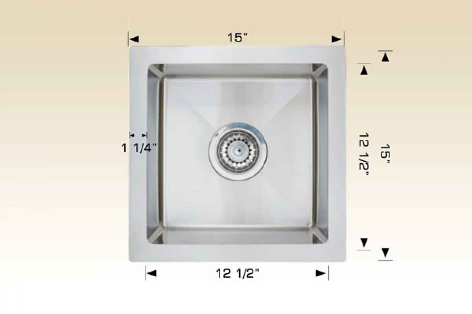 15-in. W Stainless Steel Kitchen Sink With 1 Bowl And 18 Gauge