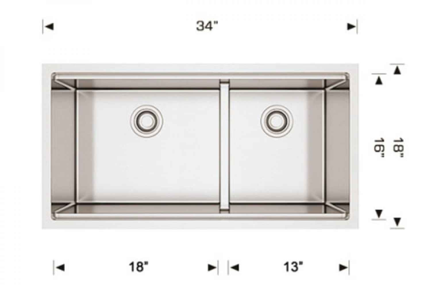 34-in. W Stainless Steel Kitchen Sink With 2 Bowl And 16 Gauge