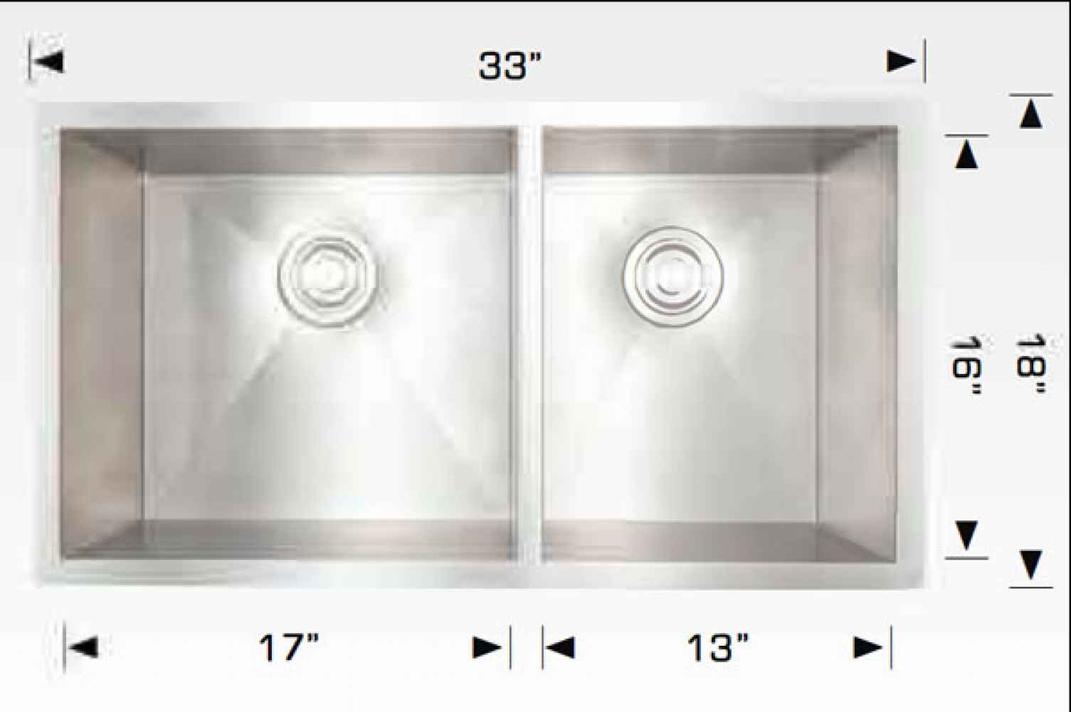 33-in. W Stainless Steel Kitchen Sink With 2 Bowl And 18 Gauge