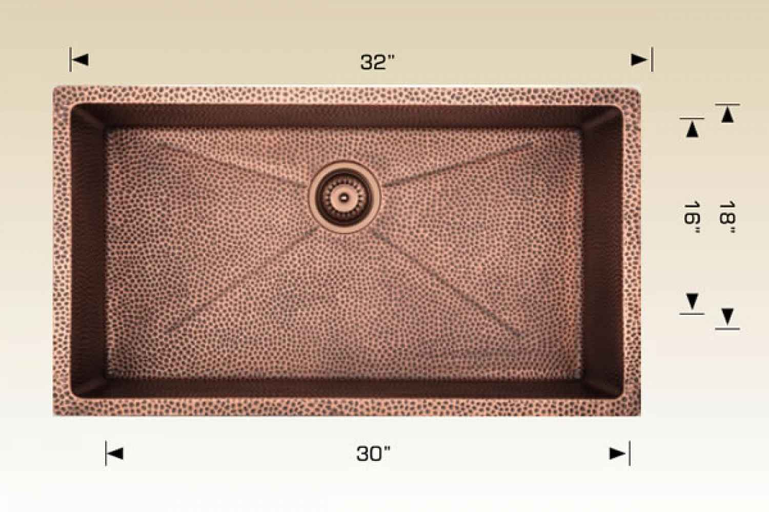 32-in. W CSA Approved Copper Kitchen Sink With 1 Bowl And 16 Gauge