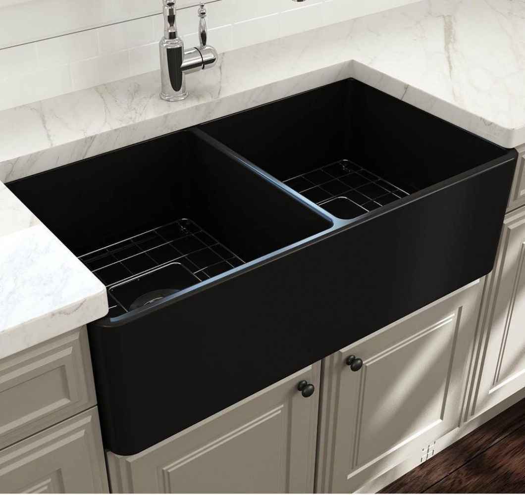 33-in. W Black Granite Composite Kitchen Sink With 2 Bowl