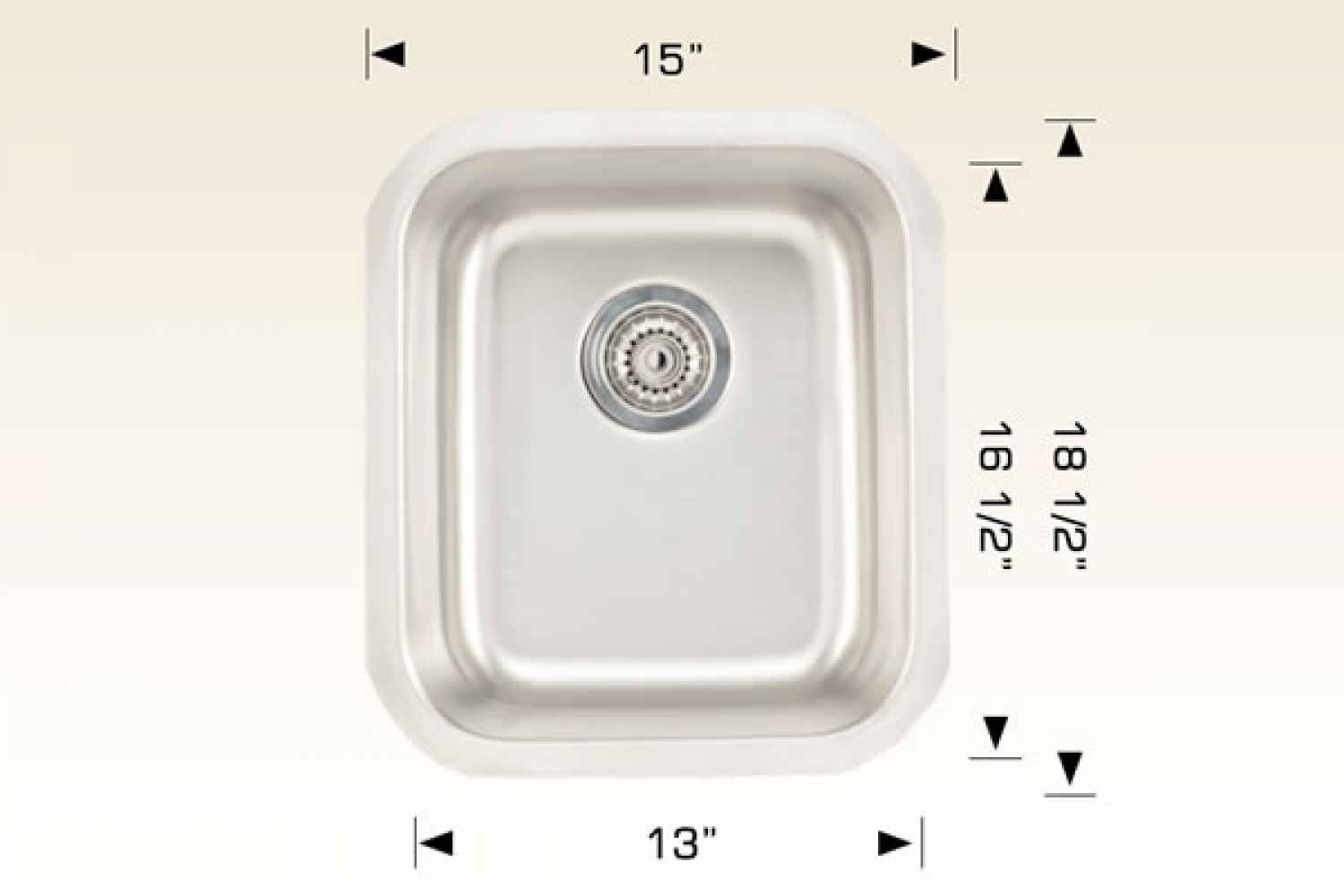15-in. W CSA Approved Stainless Steel Kitchen Sink With 1 Bowl And 18 Gauge