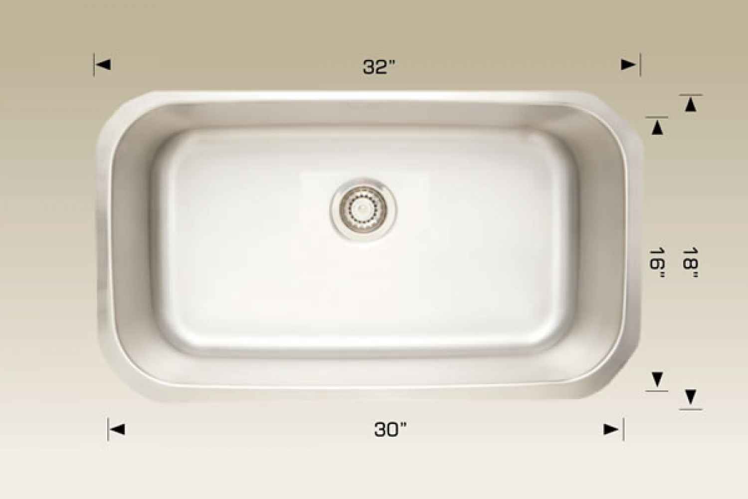32-in. W CSA Approved Stainless Steel Kitchen Sink With 1 Bowl And 18 Gauge