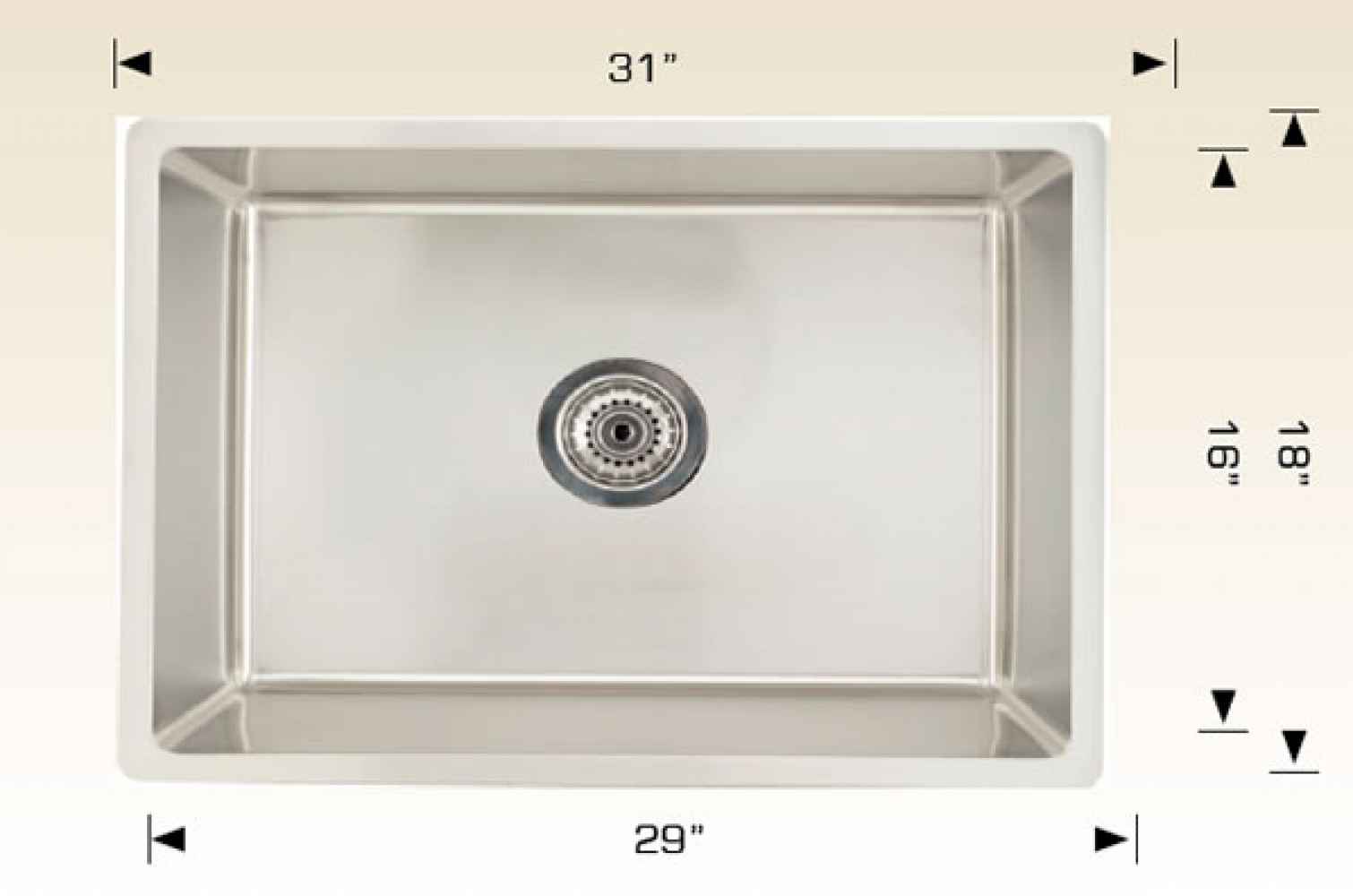 31-in. W CSA Approved Stainless Steel Kitchen Sink With 1 Bowl And 18 Gauge