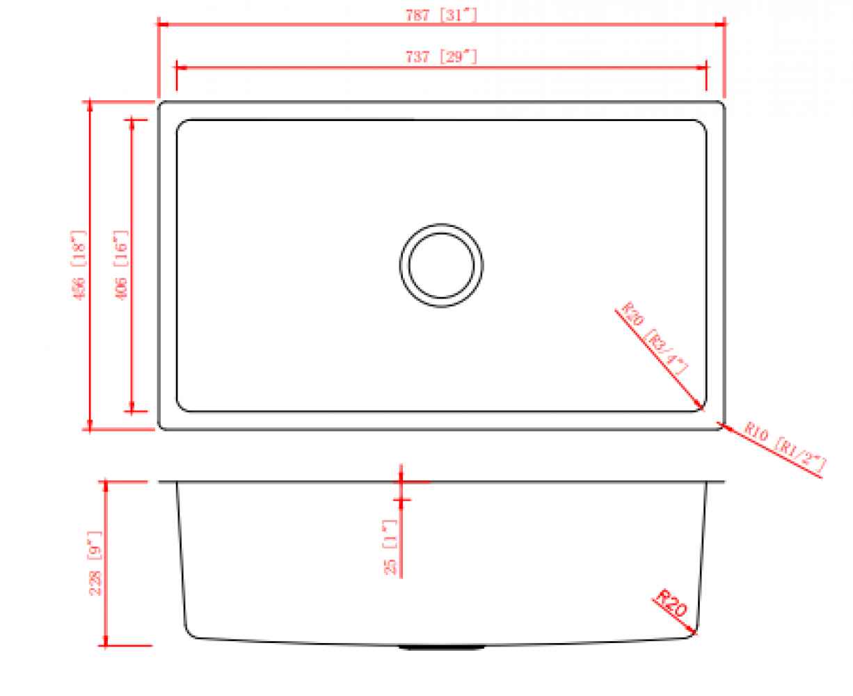 31-in. W CSA Approved Stainless Steel Kitchen Sink With 1 Bowl And 18 Gauge
