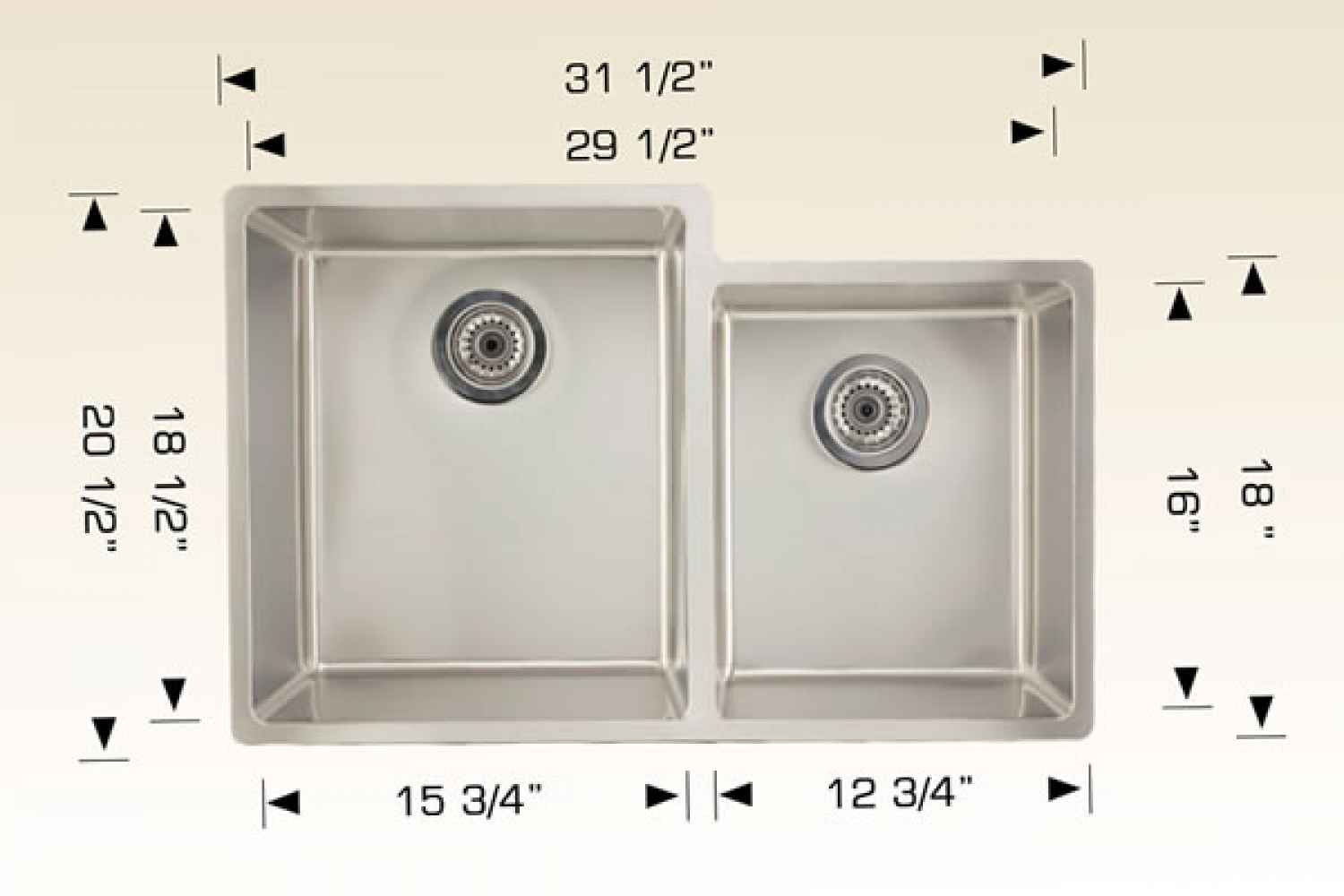31.5-in. W Stainless Steel Kitchen Sink With 2 Bowl And 18 Gauge