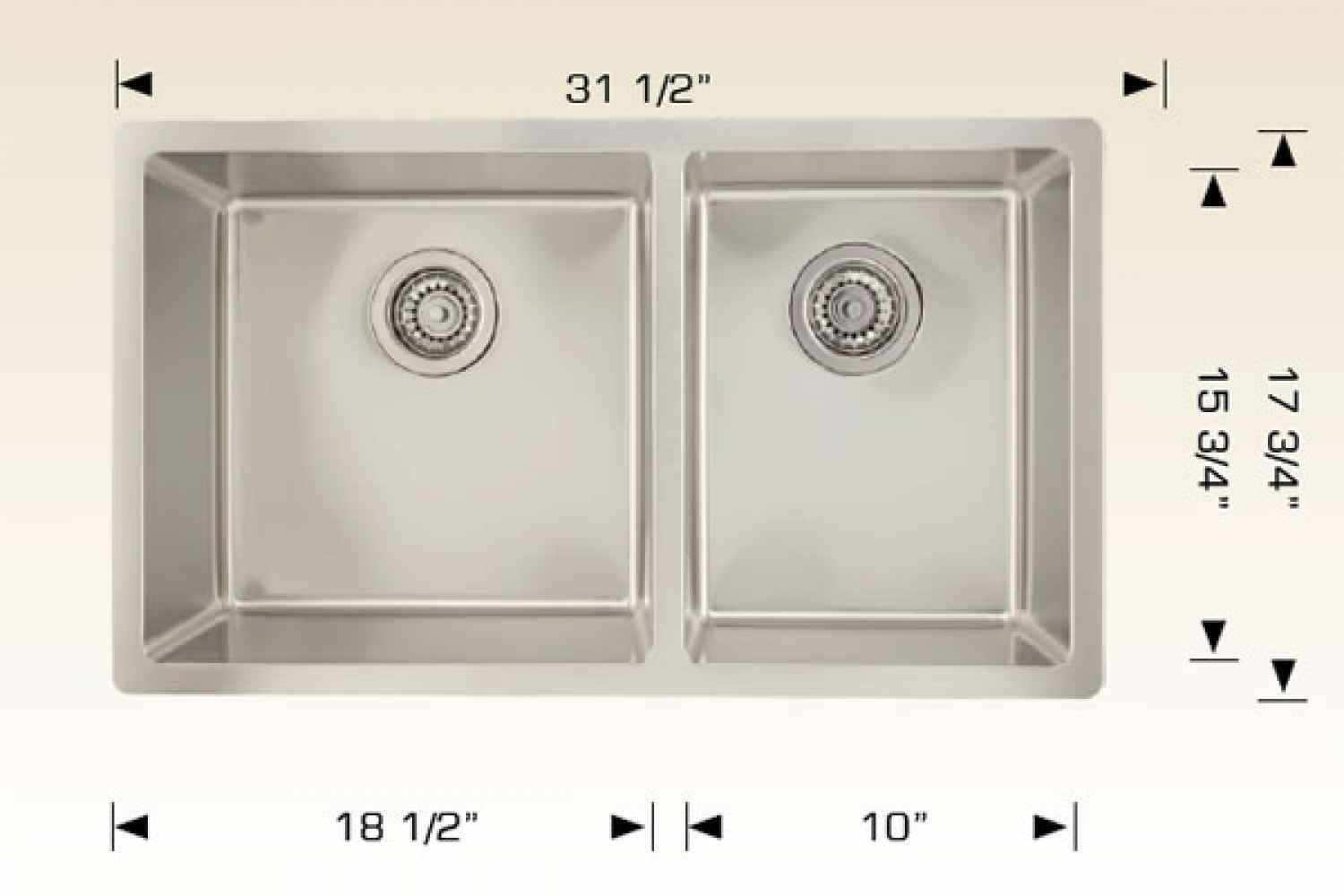 31.5-in. W CSA Approved Stainless Steel Kitchen Sink With 2 Bowl And 18 Gauge