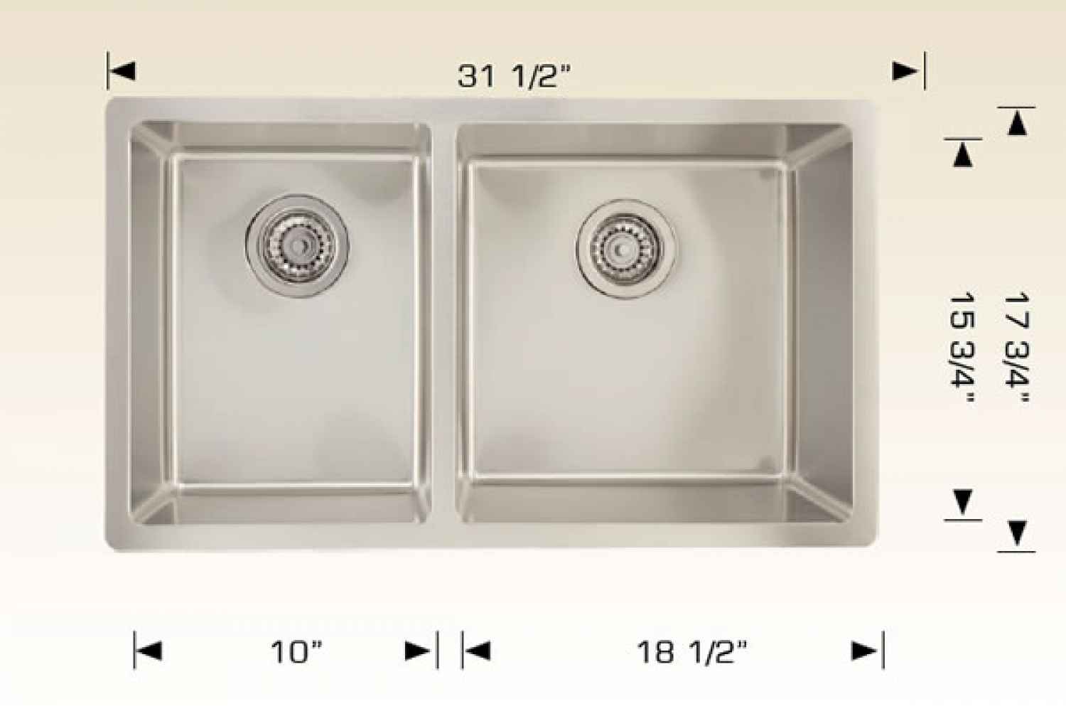 31.5-in. W Stainless Steel Kitchen Sink With 2 Bowl And 18 Gauge
