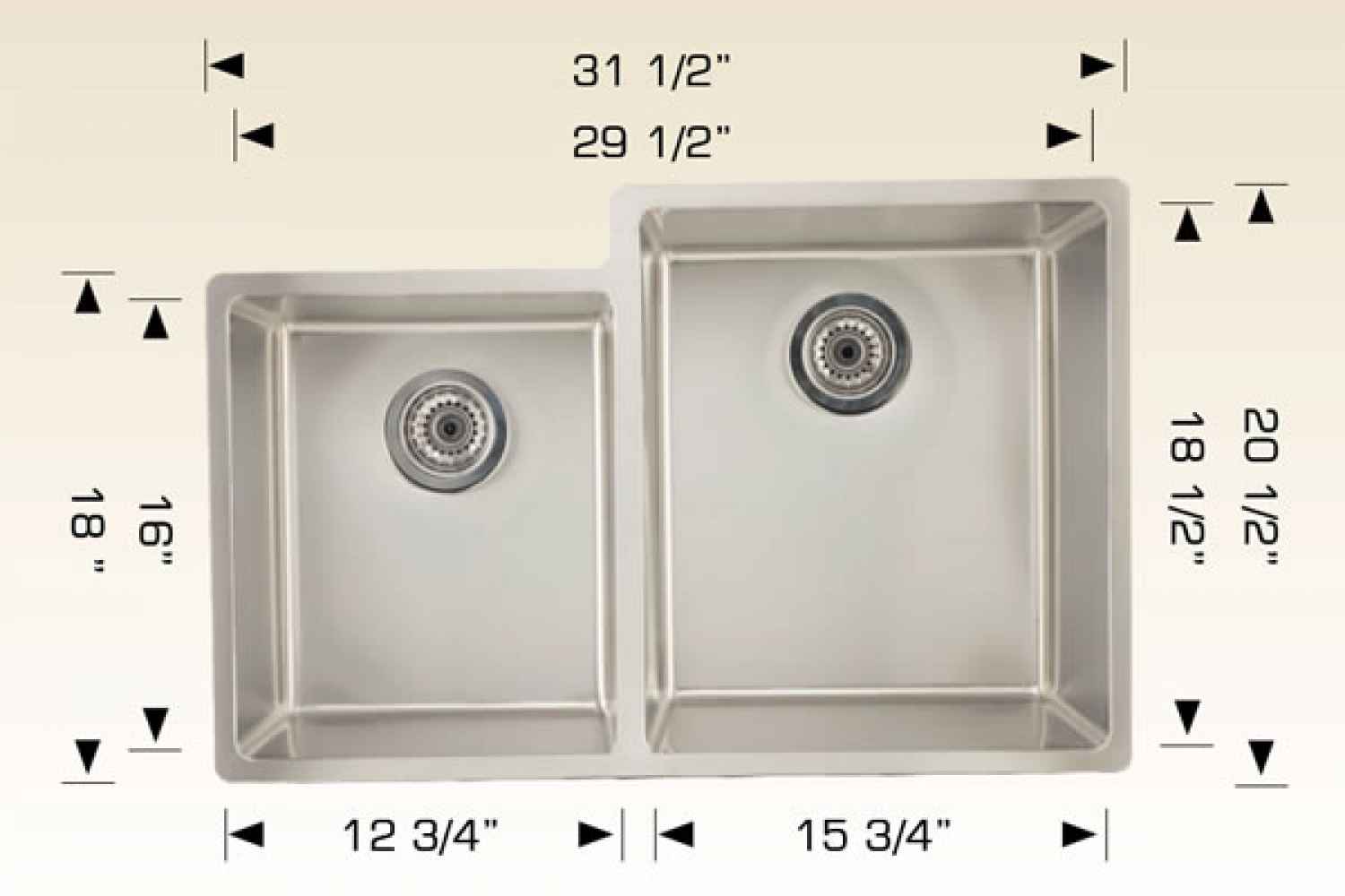 31.50-in. W CSA Approved Stainless Steel Kitchen Sink With 2 Bowl And 18 Gauge