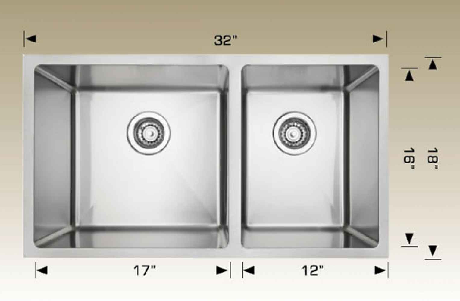 32-in. W Stainless Steel Kitchen Sink With 2 Bowl And 18 Gauge