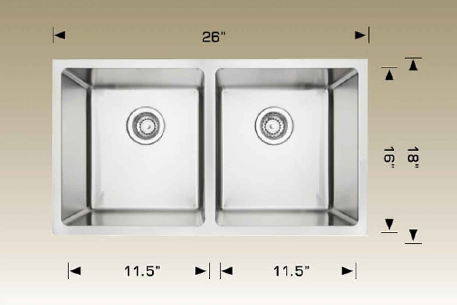 26-in. W CSA Approved Stainless Steel Kitchen Sink With 2 Bowl And 18 Gauge