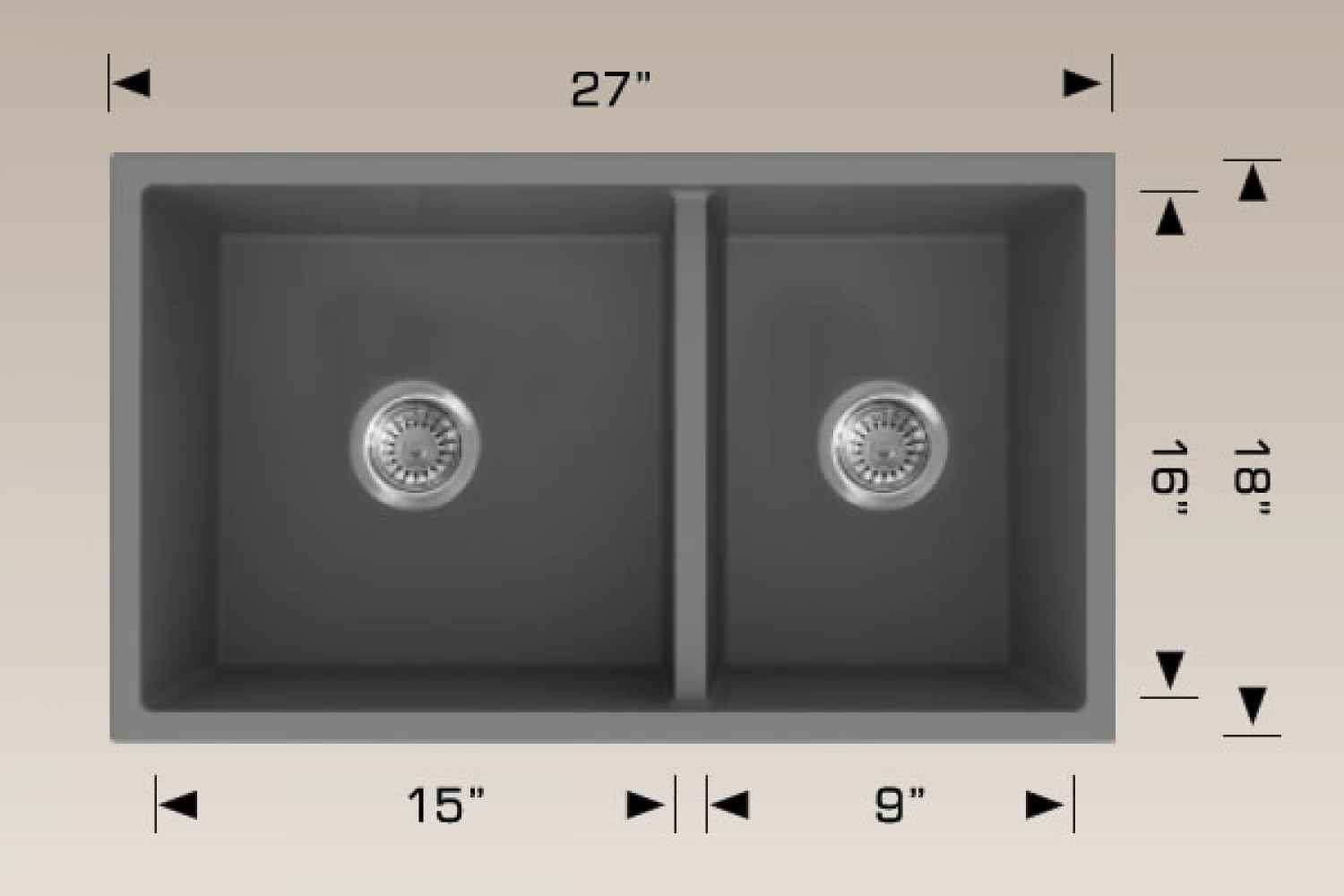 27-in. W Grey Granite Composite Kitchen Sink With 2 Bowl