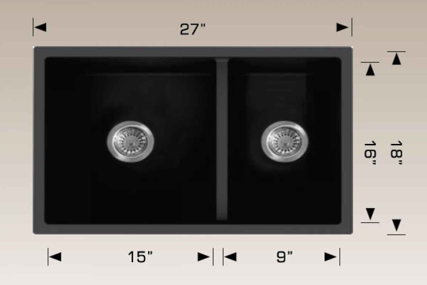 27-in. W Black Granite Composite Kitchen Sink With 2 Bowl