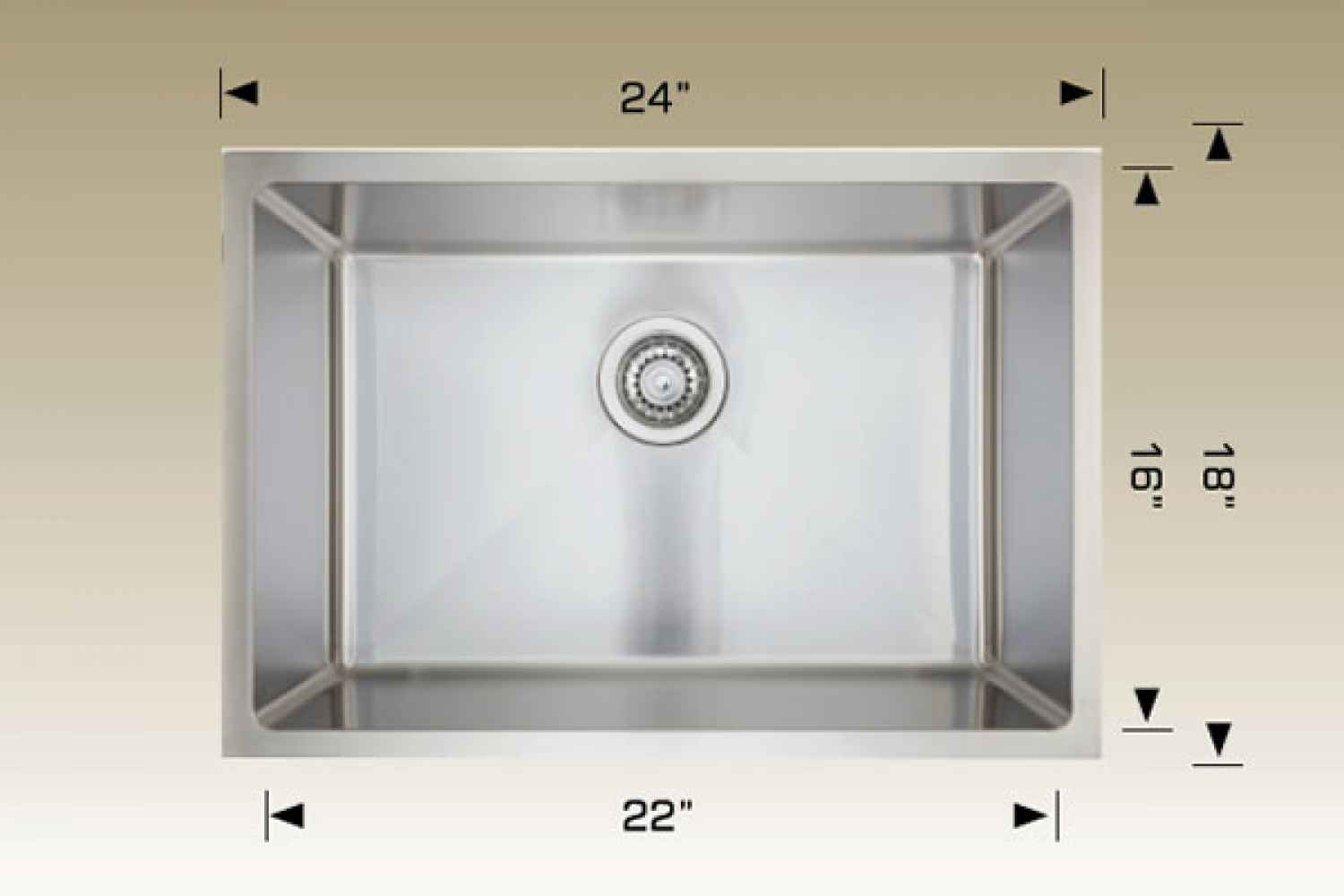 24-in. W CSA Approved Stainless Steel Kitchen Sink With 1 Bowl And 18 Gauge