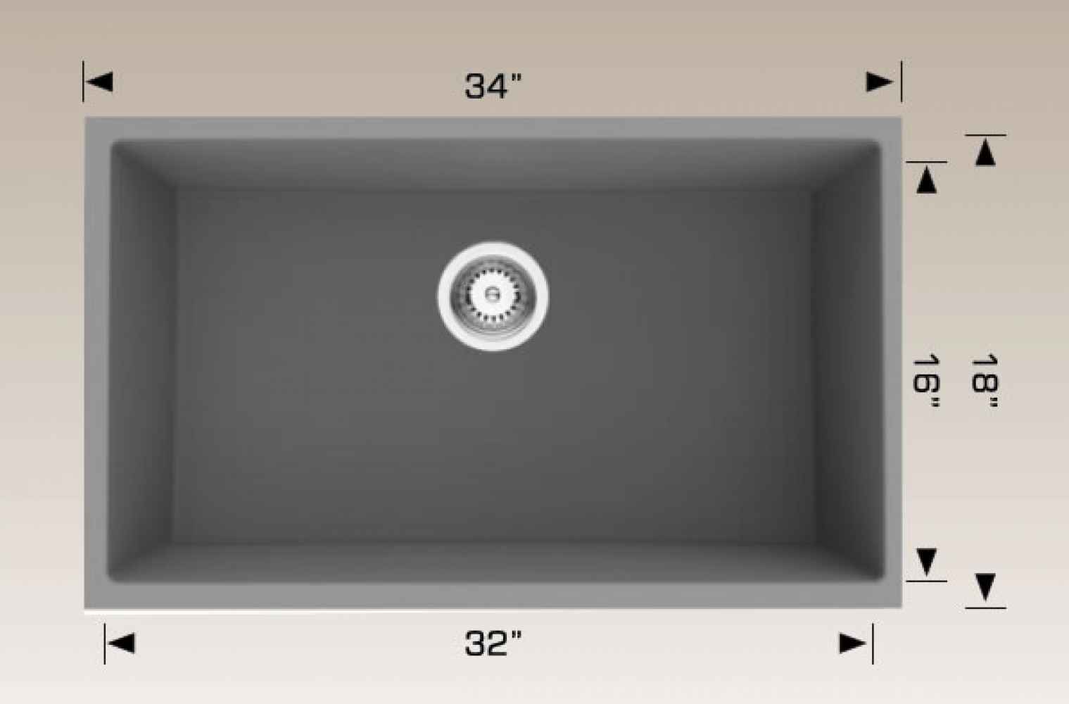 34-in. W CSA Approved Grey Granite Composite Kitchen Sink With 1 Bowl