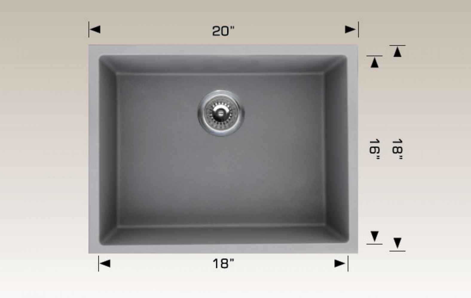 20-in. W Grey Granite Composite Kitchen Sink With 1 Bowl