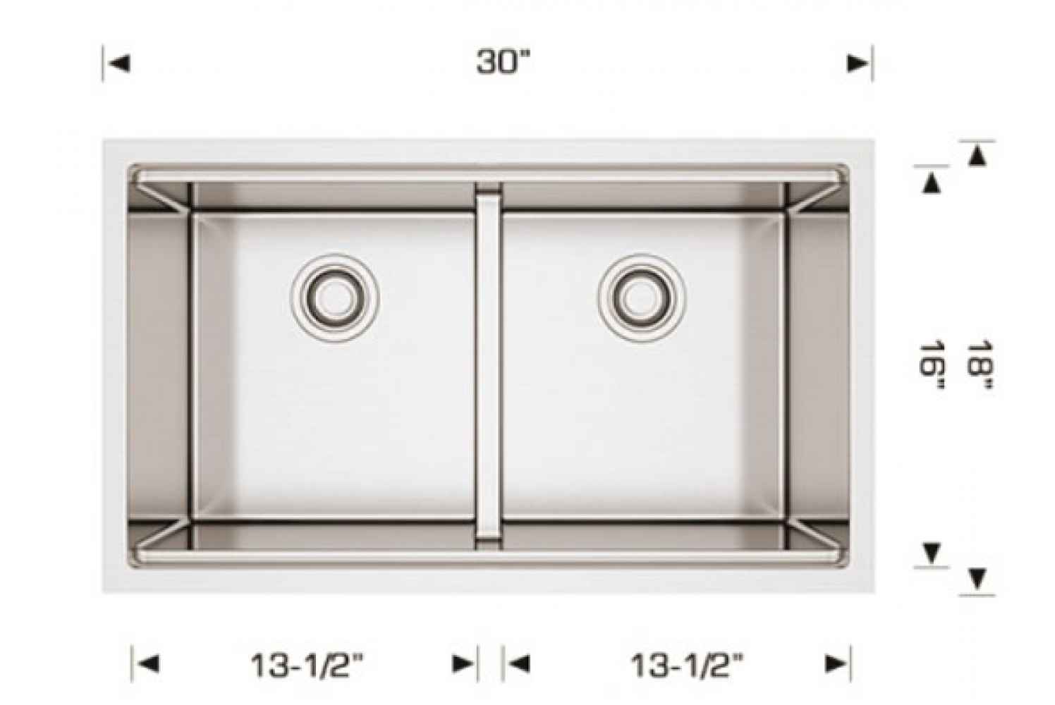 30-in. W CSA Approved Stainless Steel Kitchen Sink With 2 Bowl And 16 Gauge