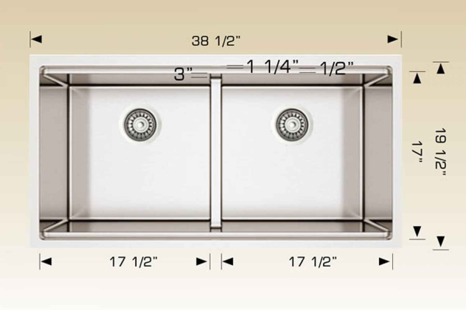 38.5-in. W CSA Approved Stainless Steel Kitchen Sink With 2 Bowl And 16 Gauge