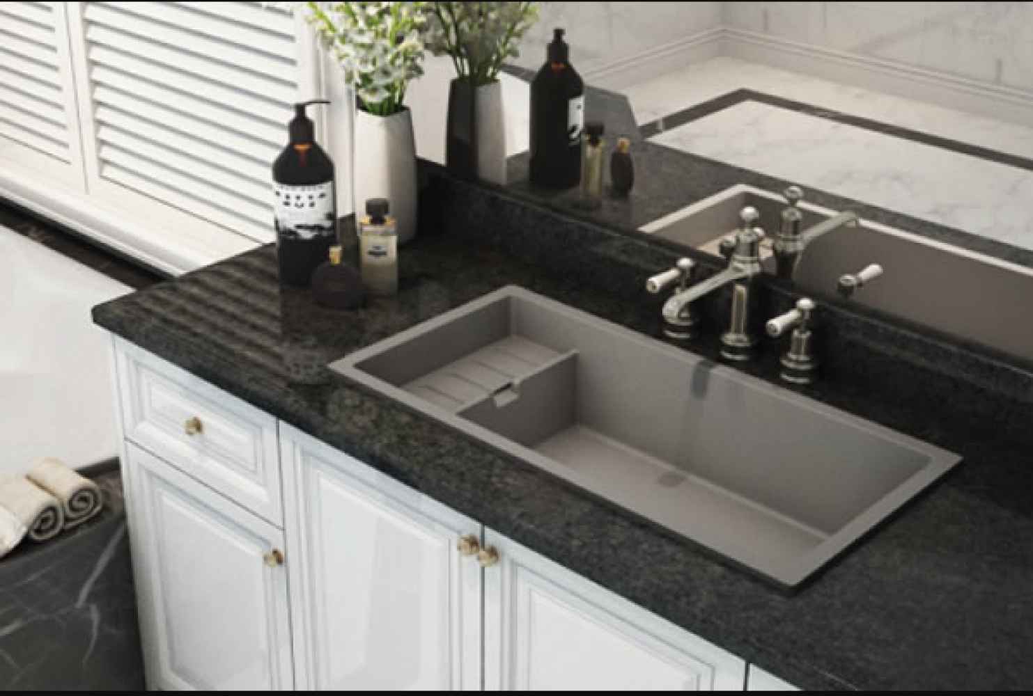 40-in. W Black Granite Composite Kitchen Sink With 1 Bowl