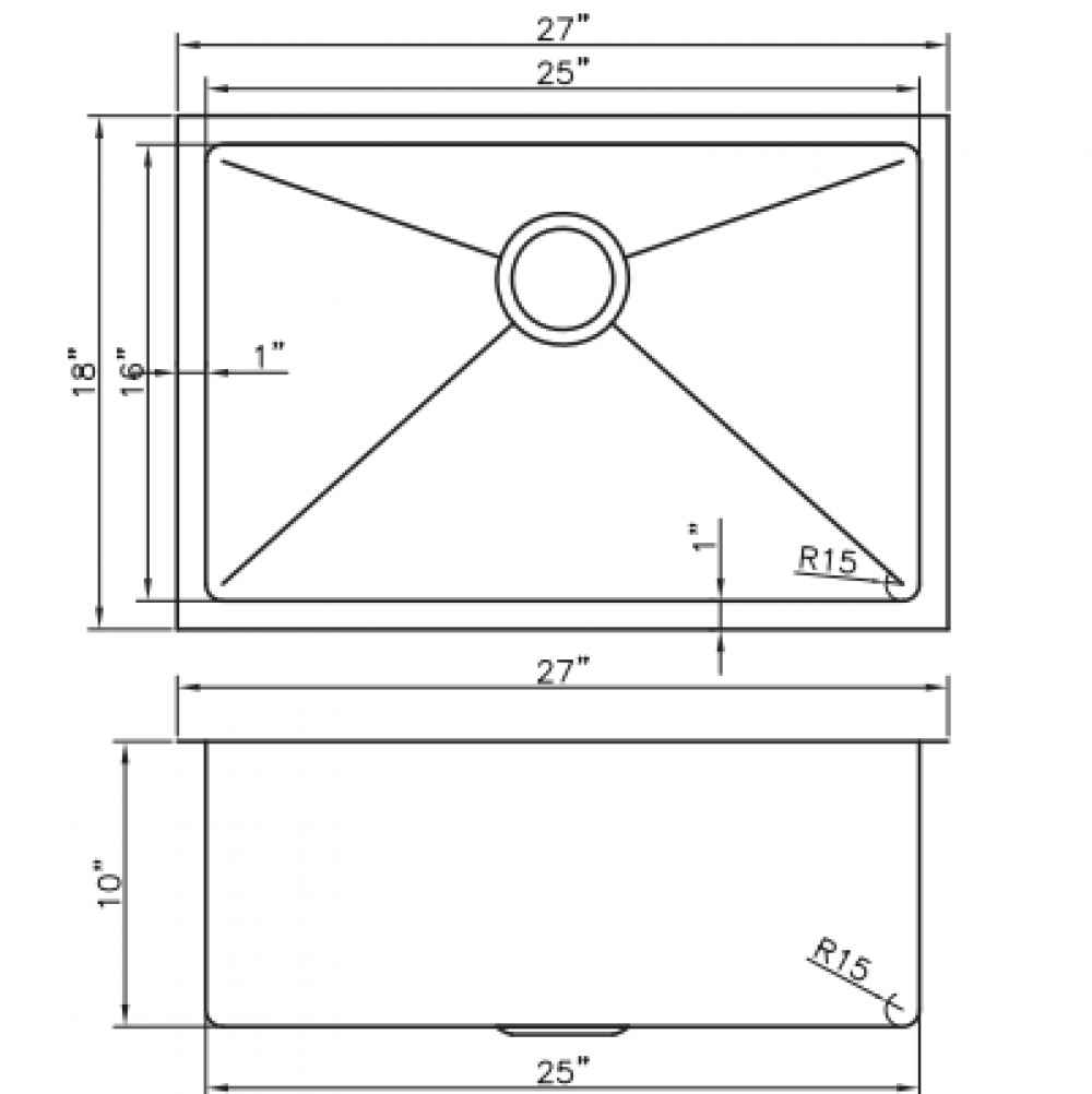 27-in. W CSA Approved Stainless Steel Kitchen Sink With 1 Bowl And 16 Gauge