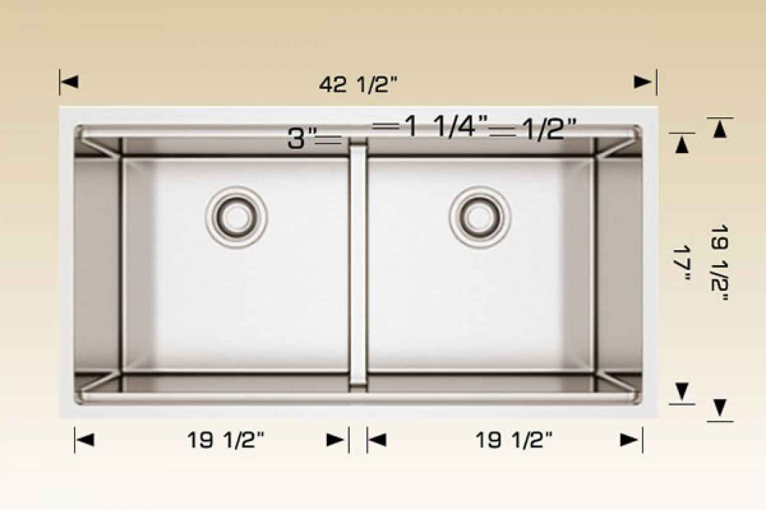 42.5-in. W CSA Approved Stainless Steel Kitchen Sink With 2 Bowl And 16 Gauge