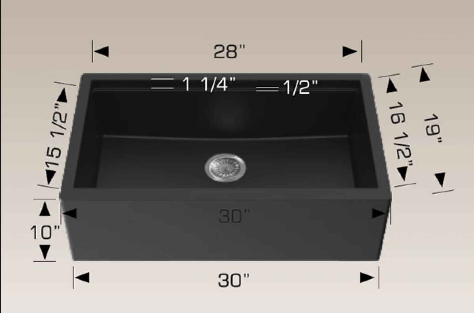30-in. W CSA Approved Black Granite Composite Kitchen Sink With 1 Bowl