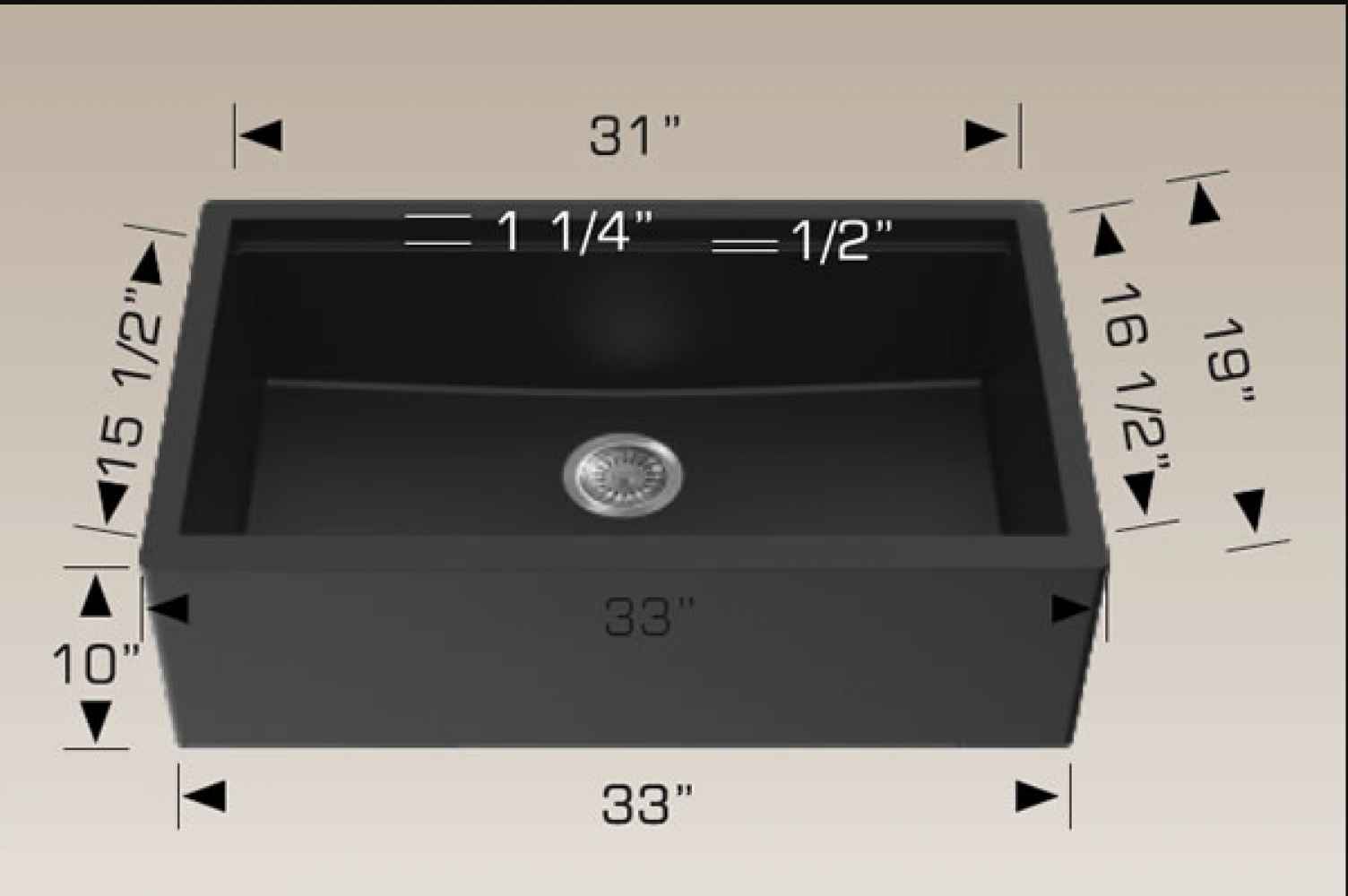33-in. W CSA Approved Black Granite Composite Kitchen Sink With 1 Bowl