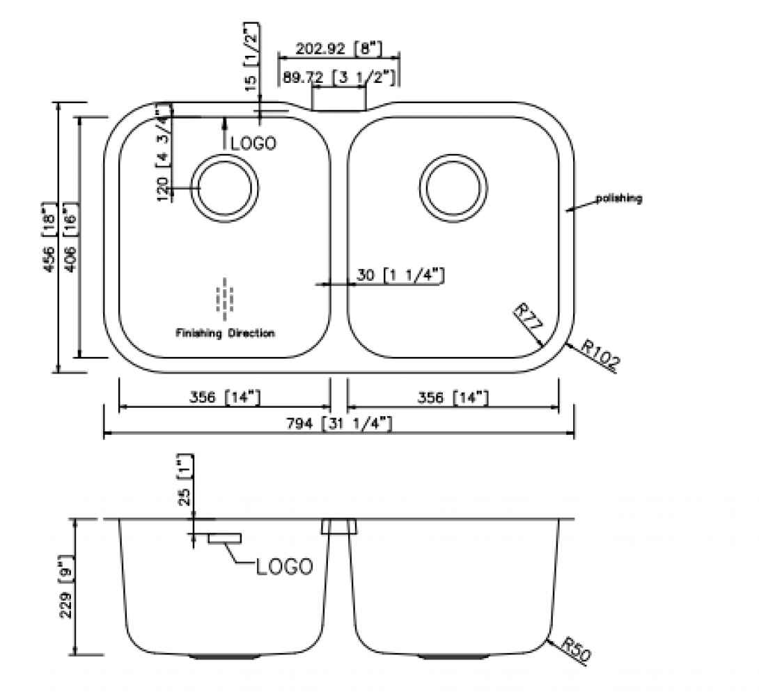 31.25-in. W CSA Approved Stainless Steel Kitchen Sink With 2 Bowl And 18 Gauge