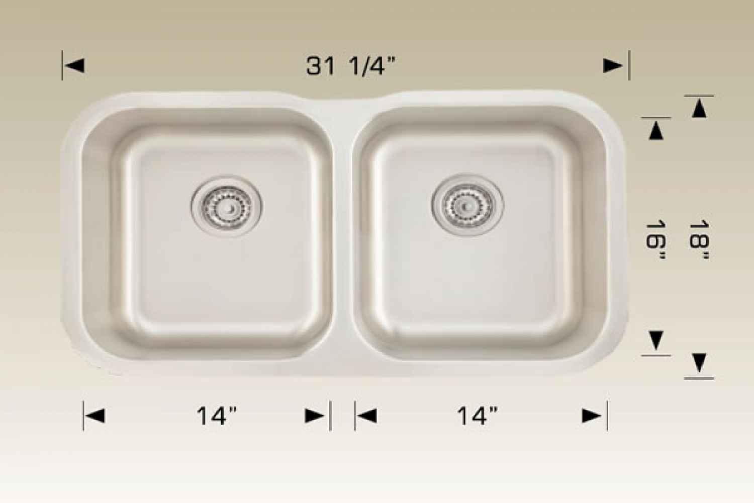 31.25-in. W CSA Approved Stainless Steel Kitchen Sink With 2 Bowl And 18 Gauge