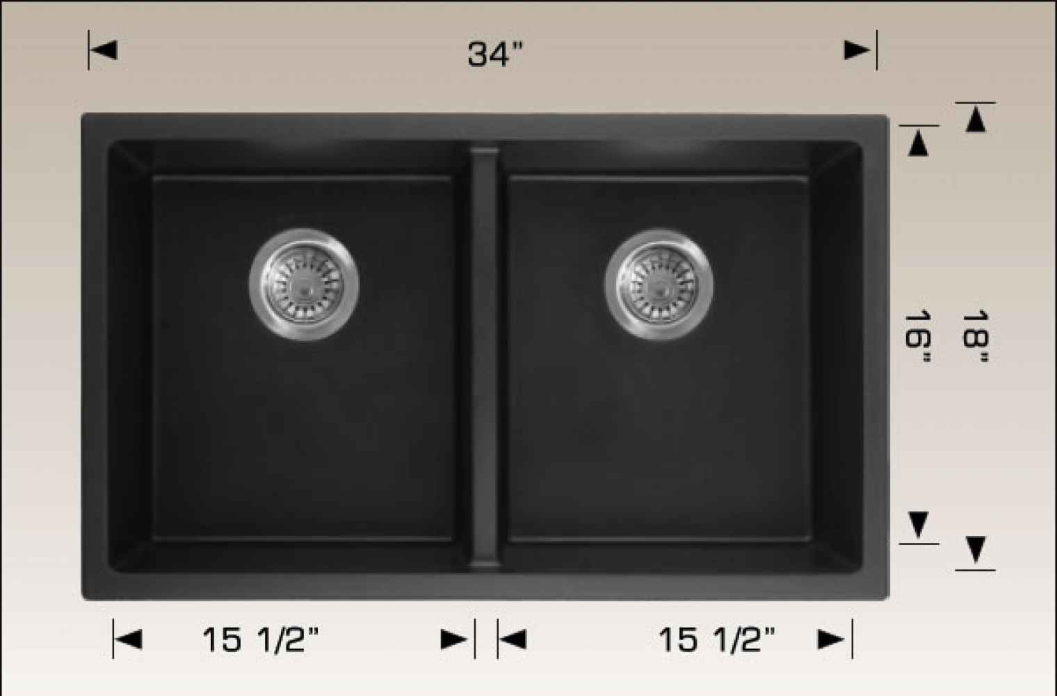 34-in. W CSA Approved Black Granite Composite Kitchen Sink With 2 Bowl