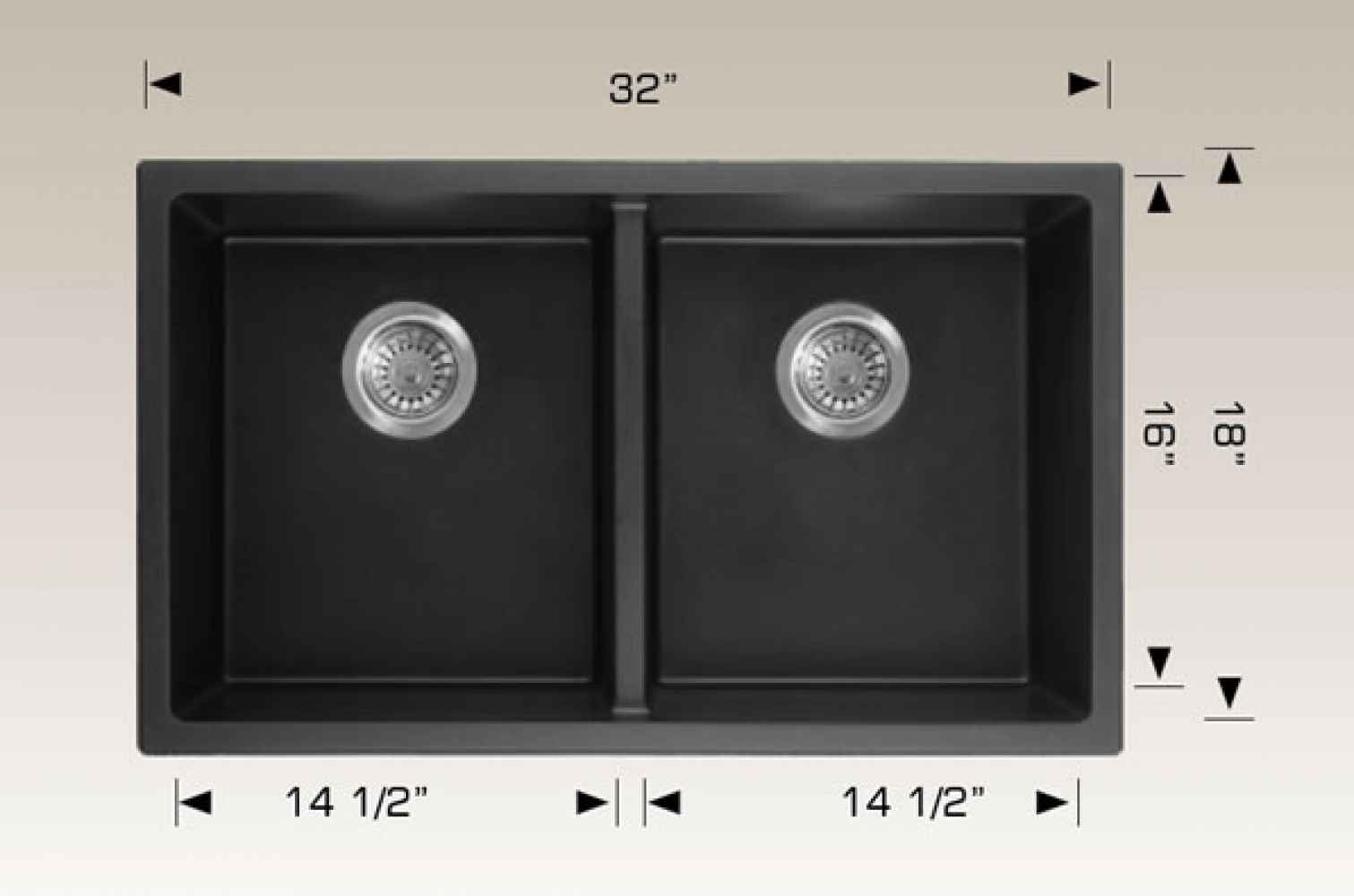 32-in. W CSA Approved Black Granite Composite Kitchen Sink With 2 Bowl