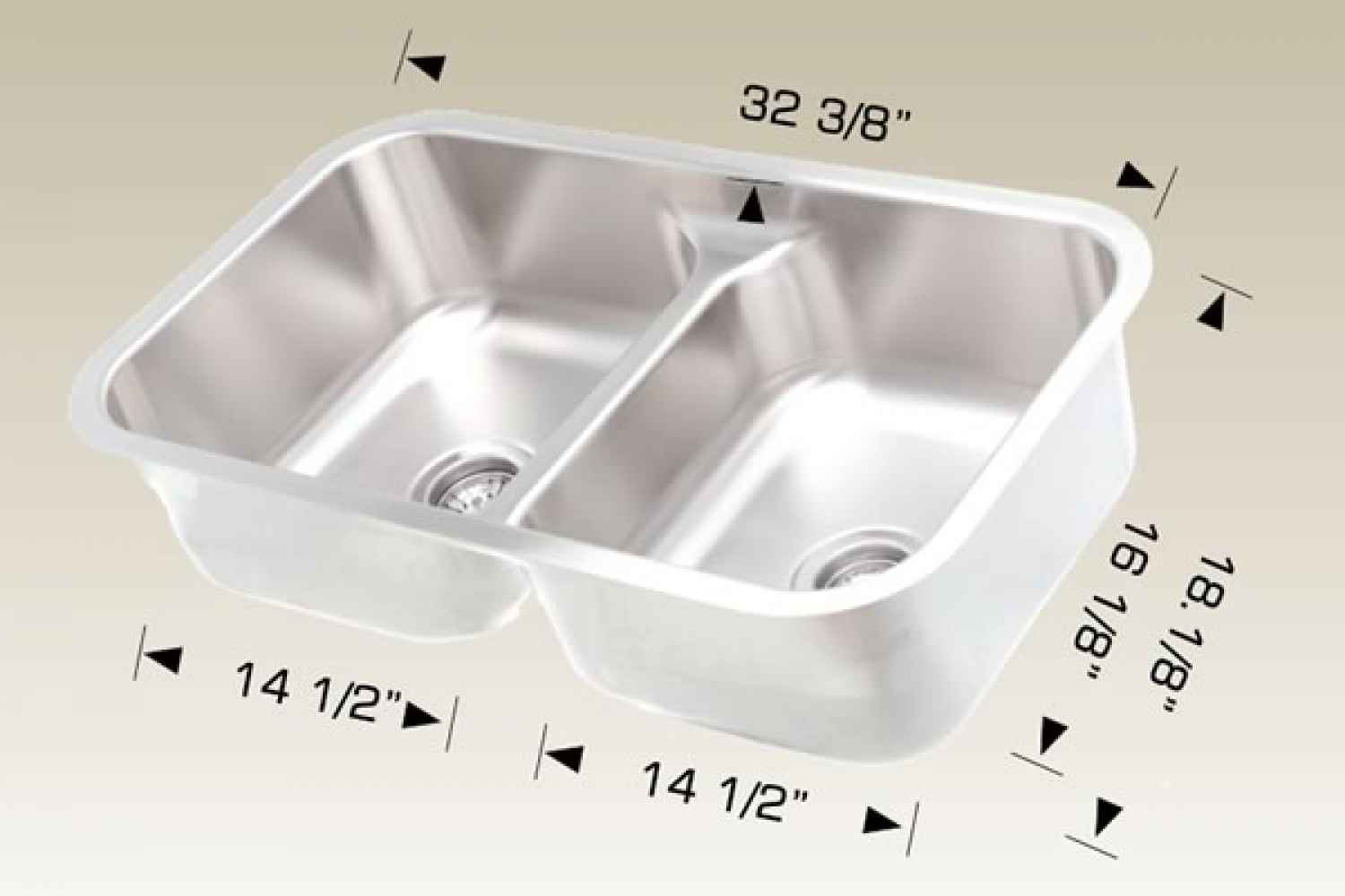 32.375-in. W CSA Approved Stainless Steel Kitchen Sink With 2 Bowl And 18 Gauge