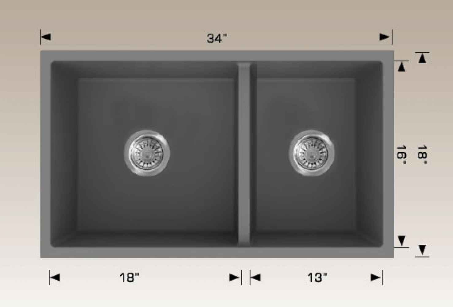34-in. W CSA Approved Grey Granite Composite Kitchen Sink With 2 Bowl