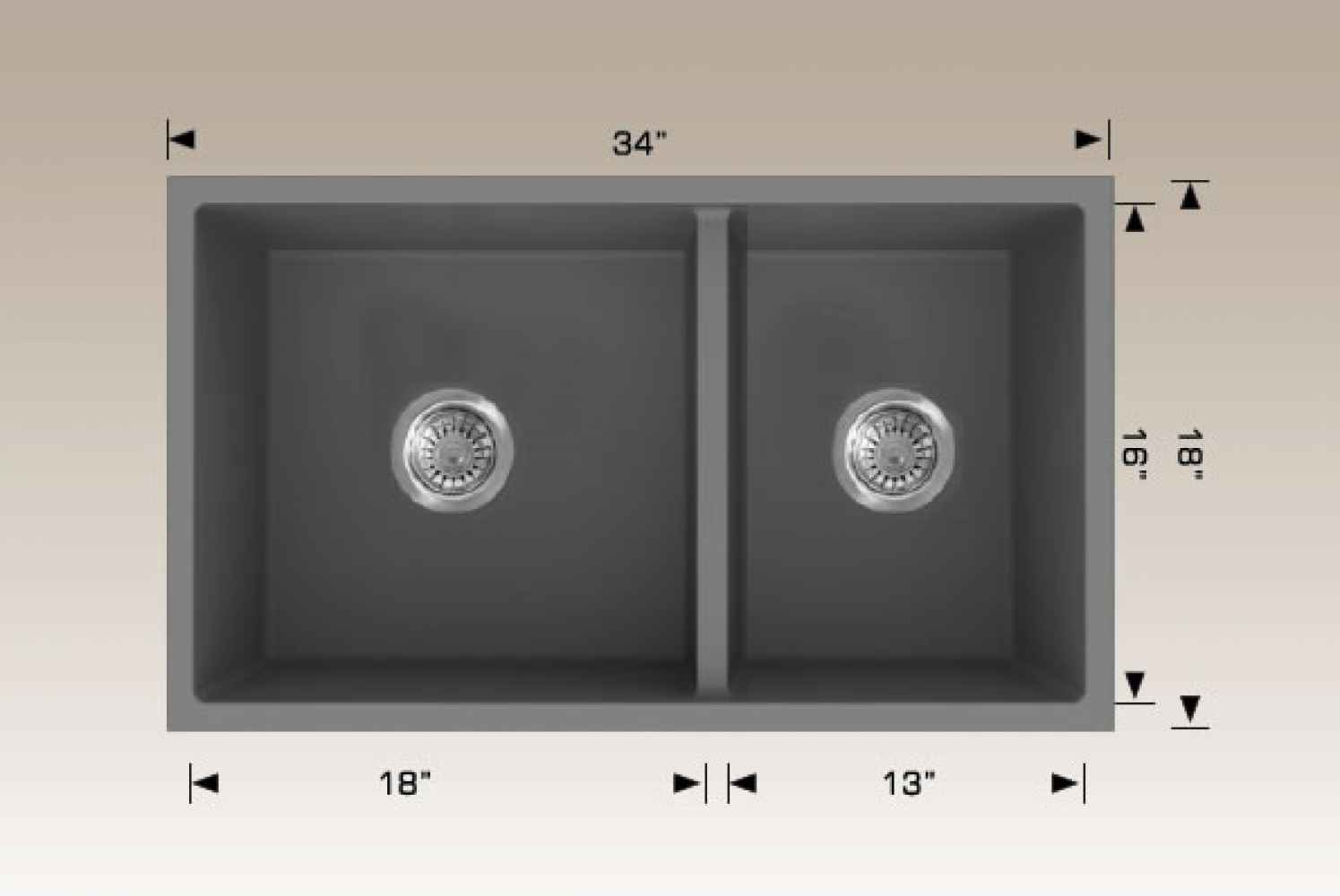 34-in. W CSA Approved Grey Granite Composite Kitchen Sink With 2 Bowl