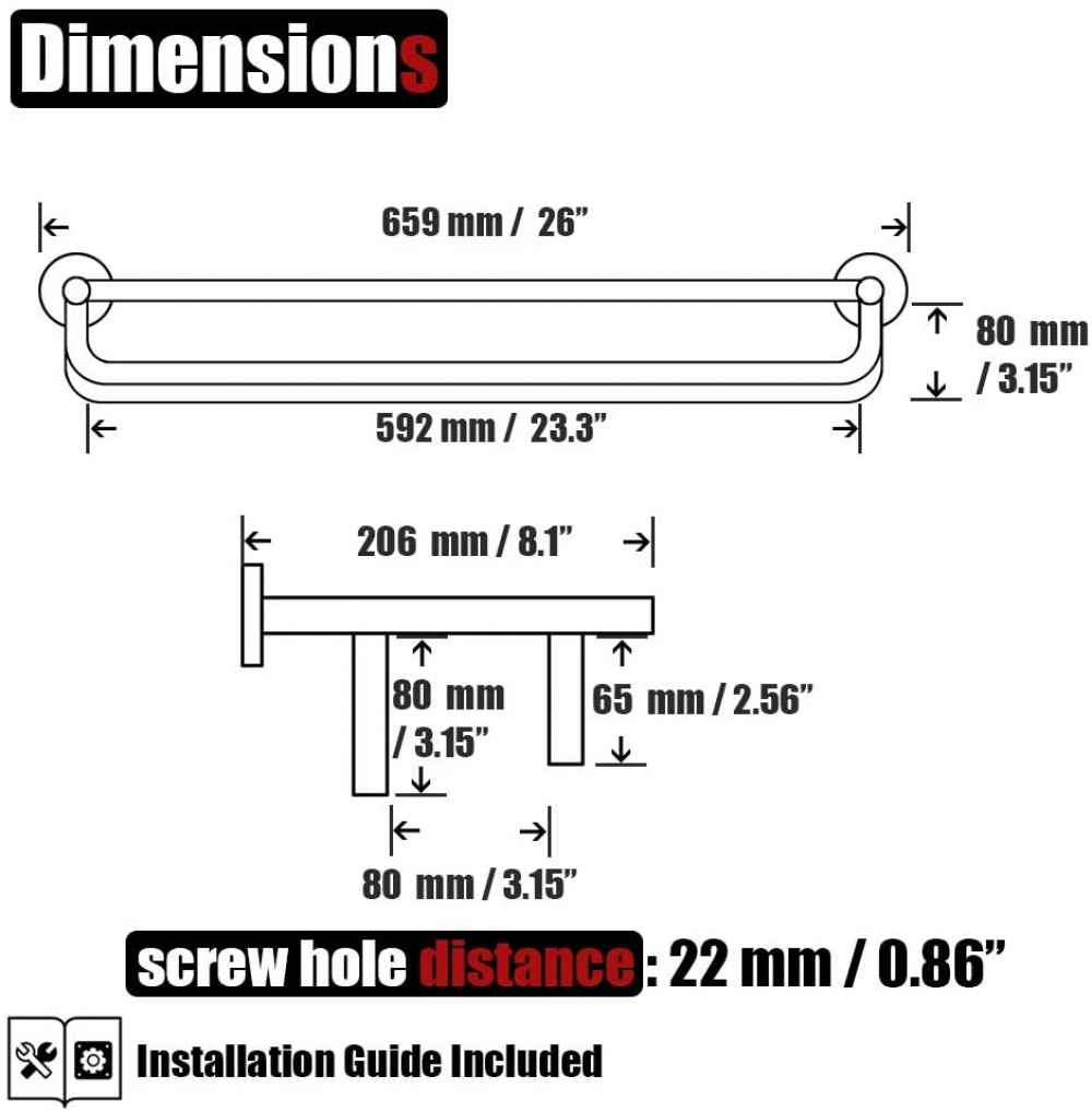 26 in. x  6 in. x  4 in.  Brushed Stainless Steel Towel Bar Stainless Steel