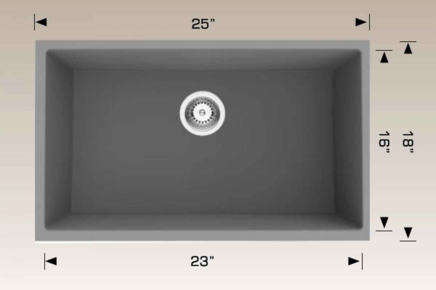 25-in. W CSA Approved Grey Granite Composite Kitchen Sink With 1 Bowl