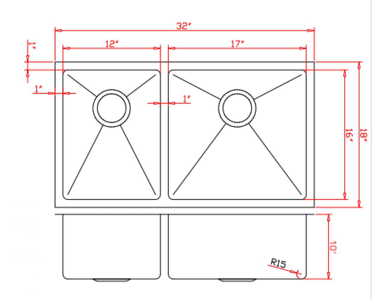 32-in. W CSA Approved Stainless Steel Kitchen Sink With 2 Bowl And 18 Gauge