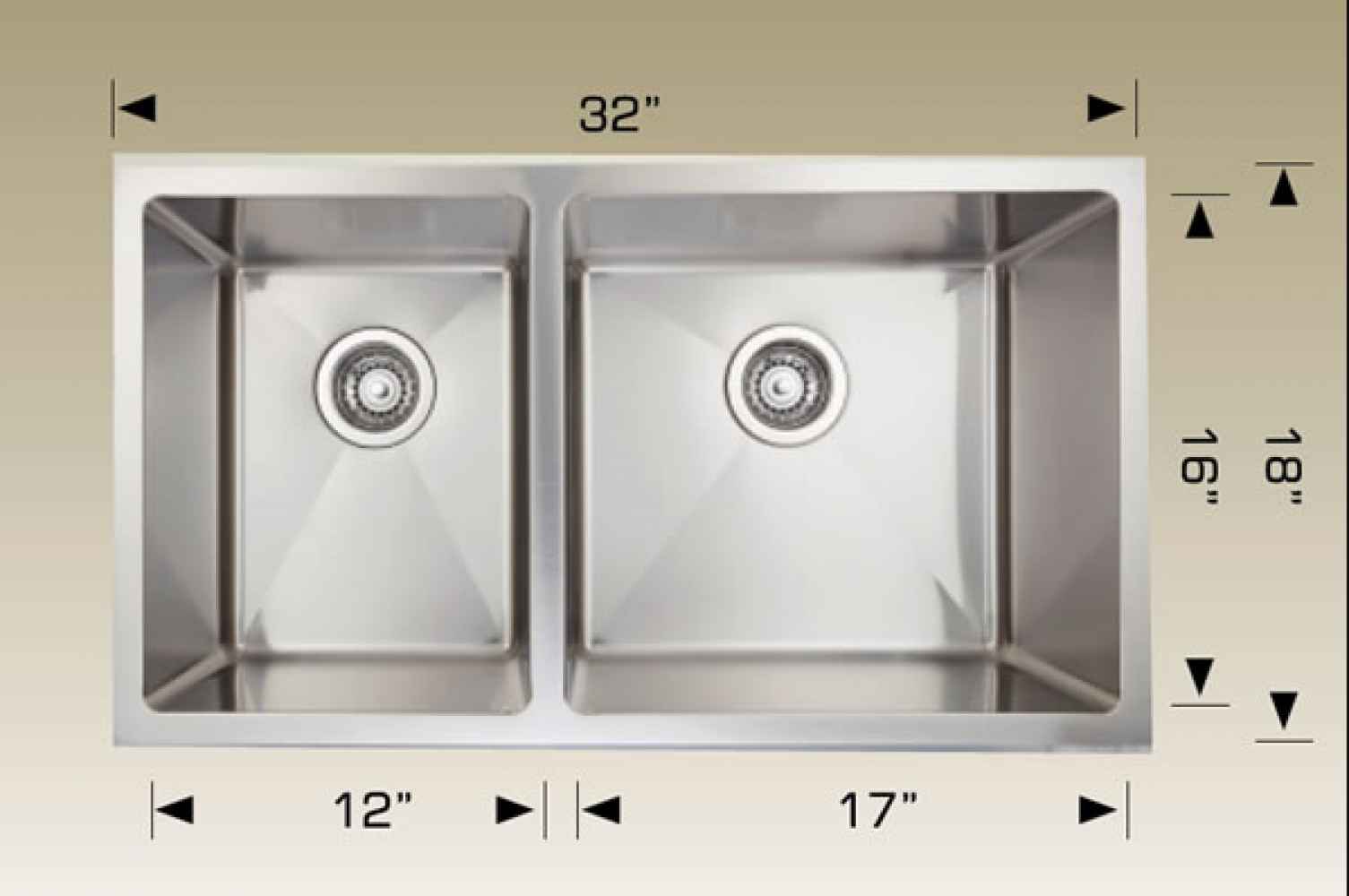 32-in. W CSA Approved Stainless Steel Kitchen Sink With 2 Bowl And 18 Gauge