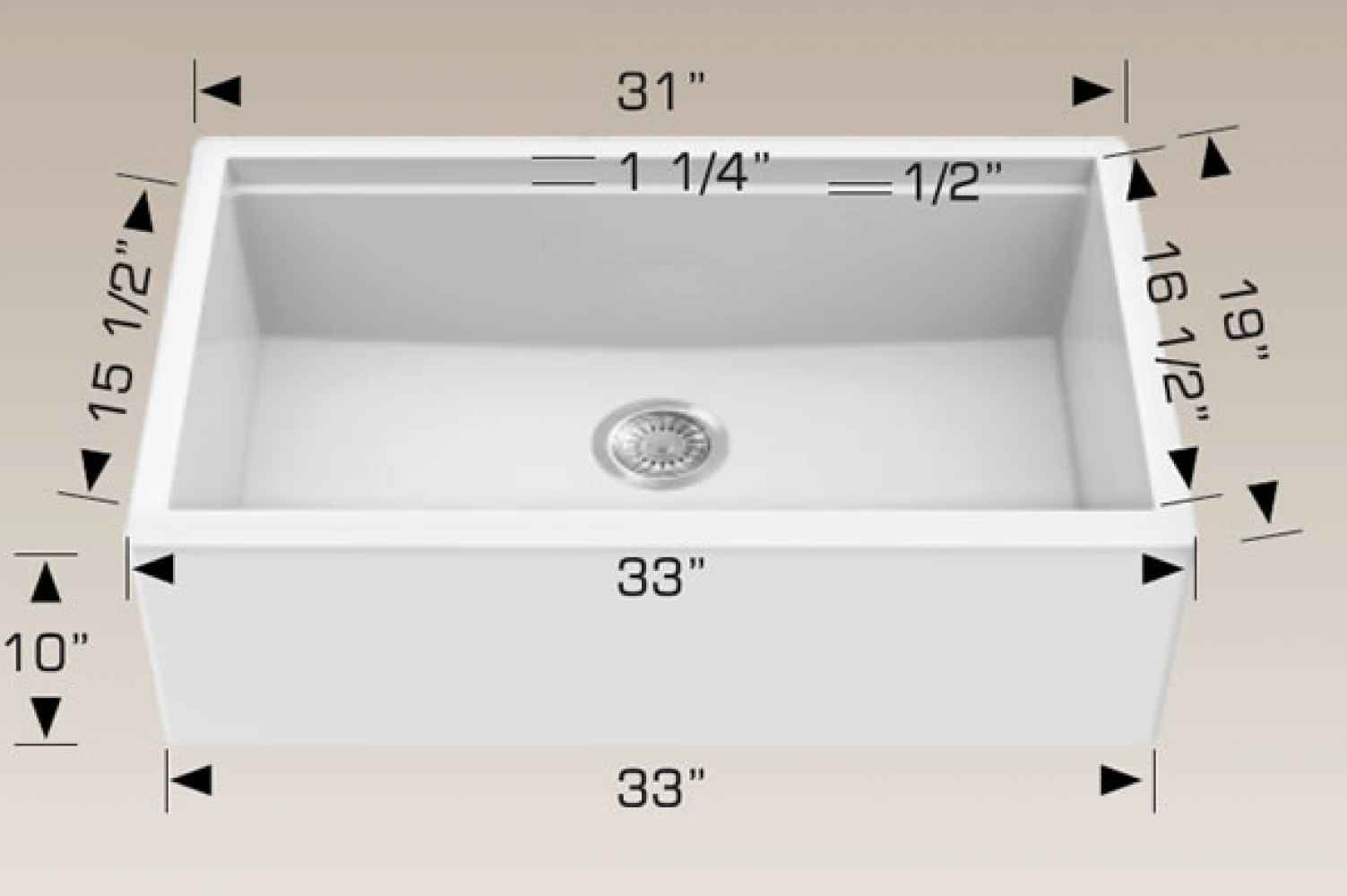 33-in. W CSA Approved White Granite Composite Kitchen Sink With 1 Bowl