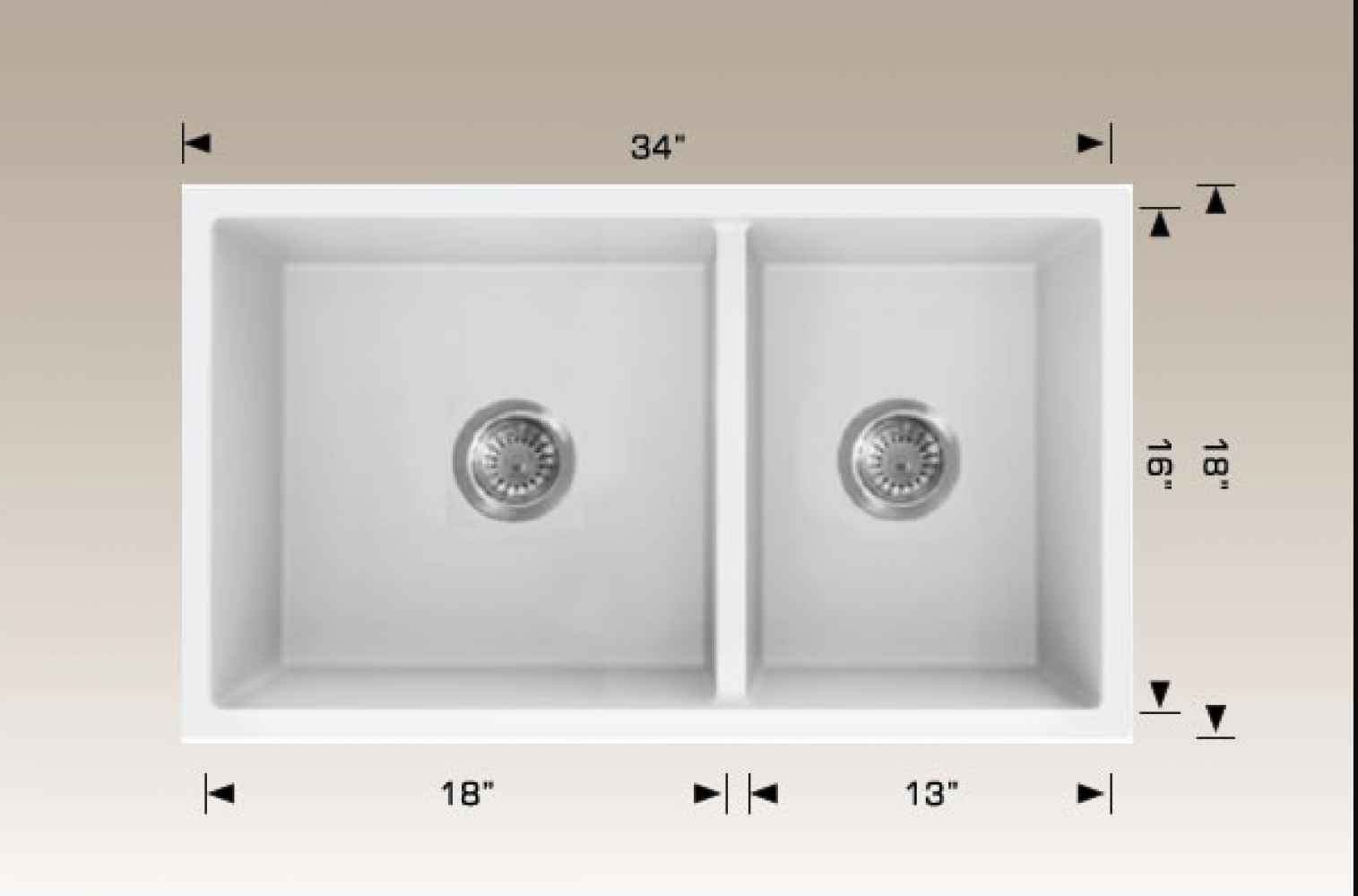 34-in. W CSA Approved White Granite Composite Kitchen Sink With 2 Bowl