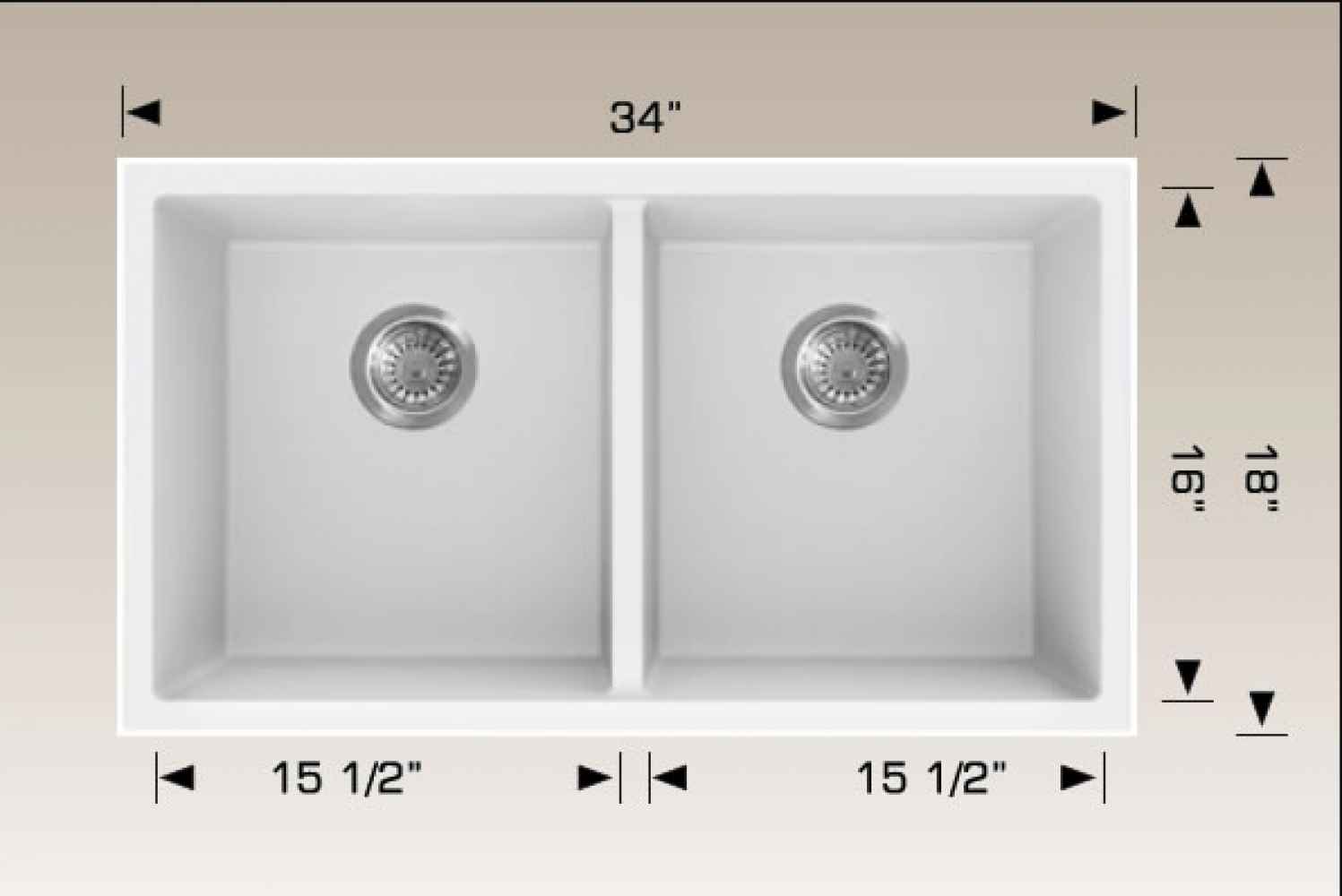 34-in. W CSA Approved White Granite Composite Kitchen Sink With 2 Bowl